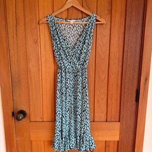 London Times Aqua and Brown Patterned Midi Dress